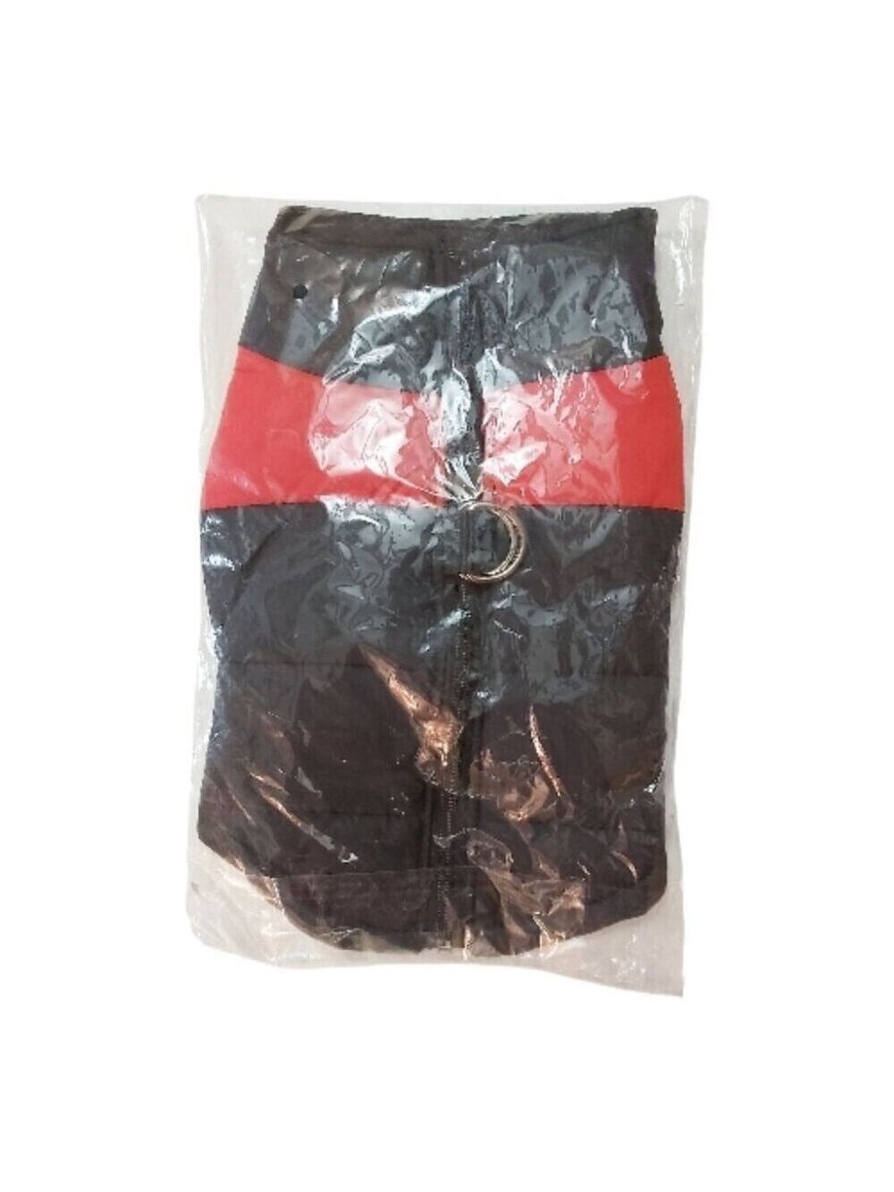 Black Dog Winter Puffer Coat Red Stripe Zipper Medium (Fits Small)